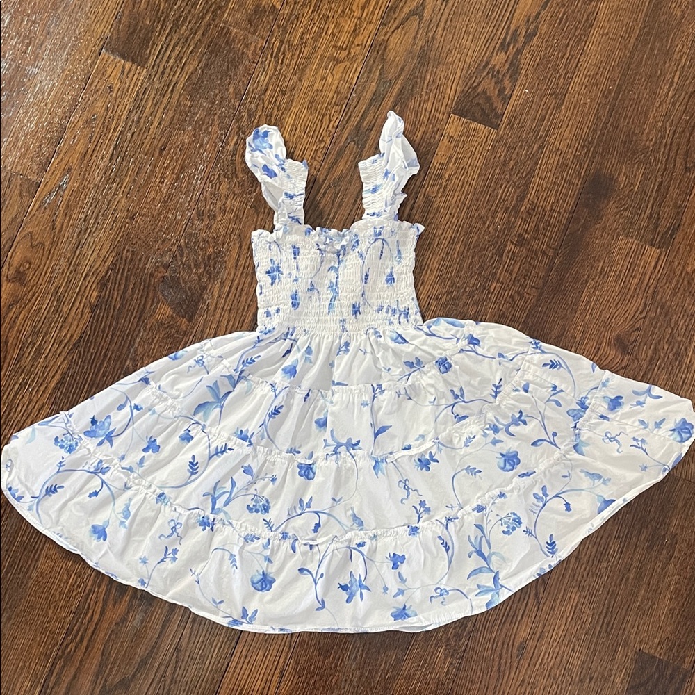 Hill House White Dress with Blue Floral Design